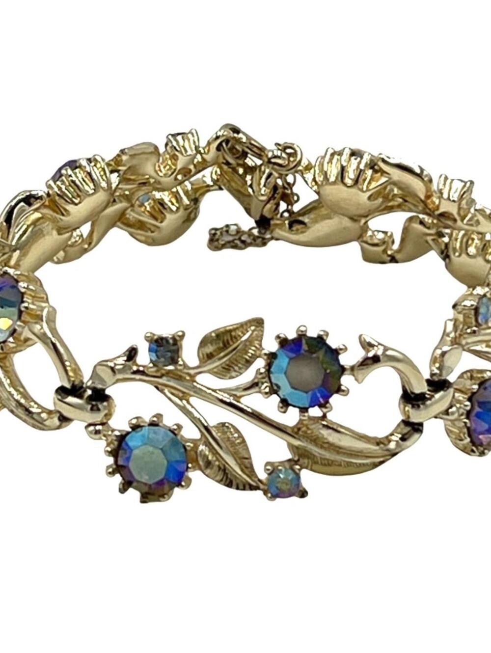 Vintage Coro Bracelet with Blue Aurora Borealis Rhinestones